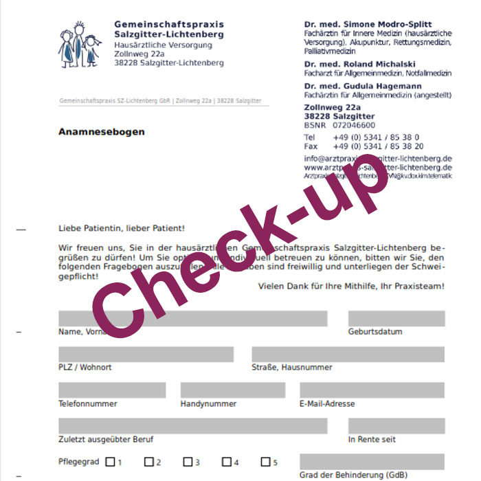 Download Anamnesebogen für Check-up und für Neupatienten
